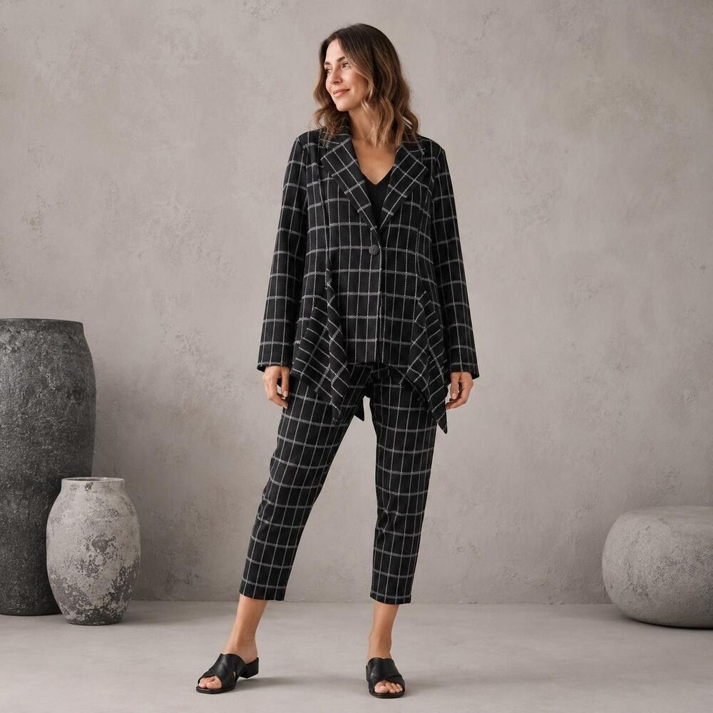 ALEMBIKA Women's Jacket Pants Set 0 Black Knit Windowpane Minimalist